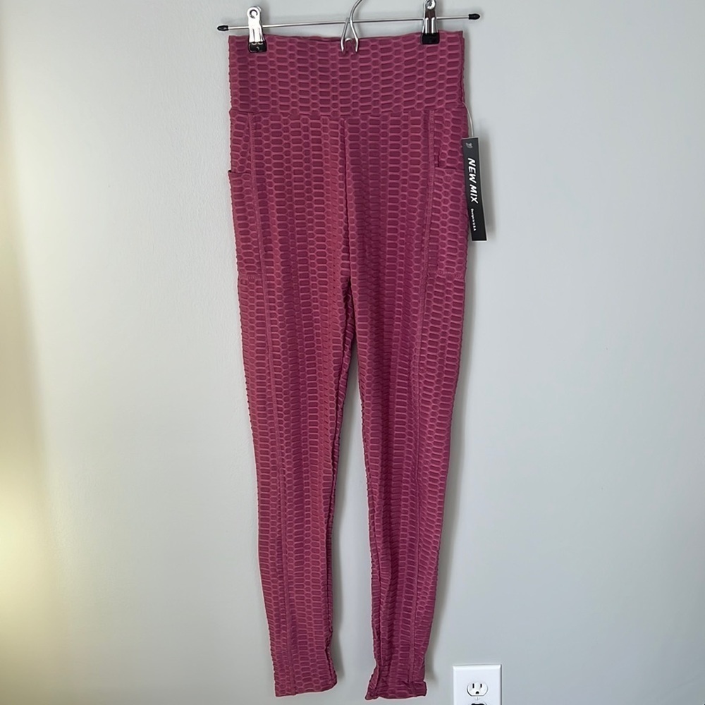 NWT New Mix Honeycomb Stretch Leggings with Pockets in Mauve